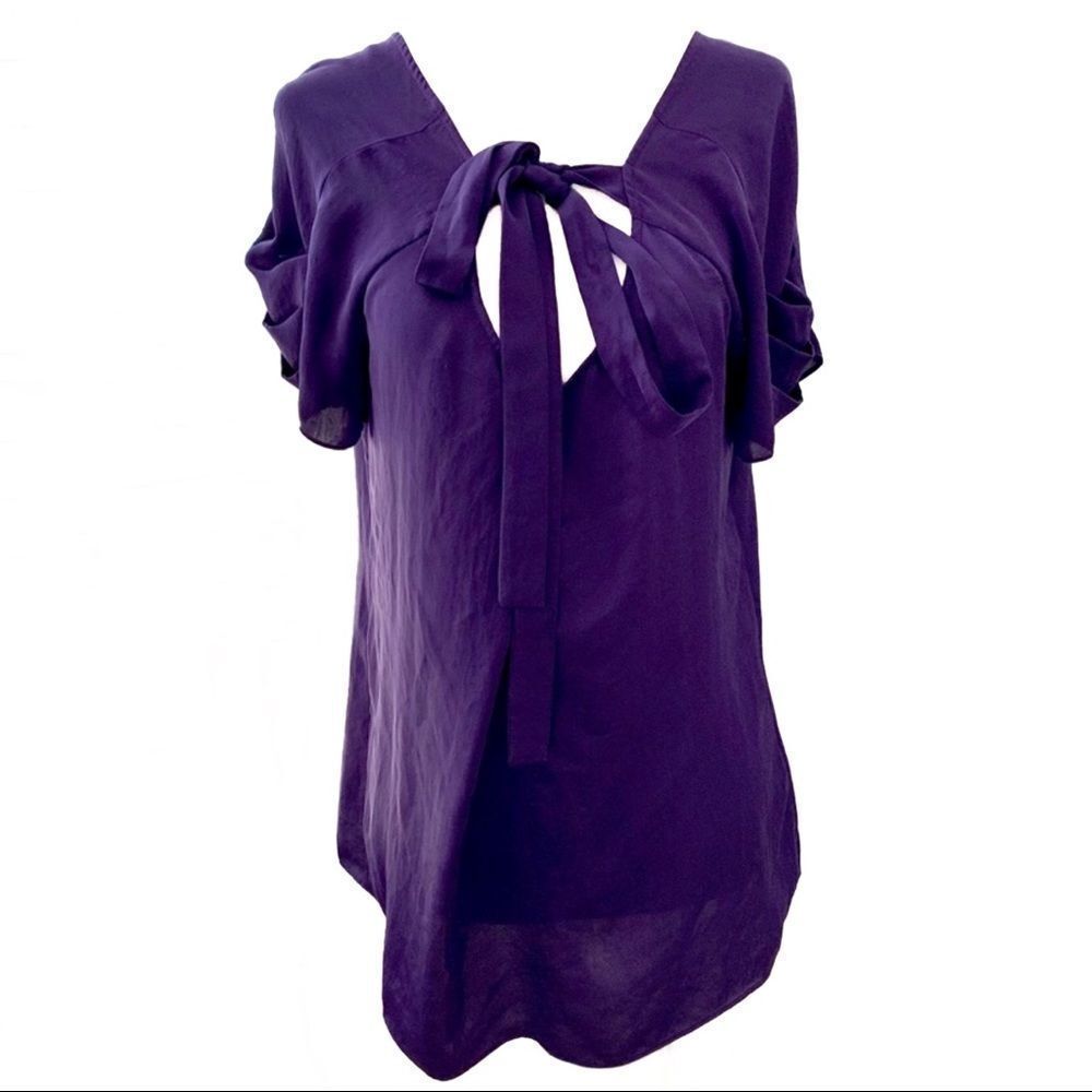 GAP Silky Short Sleeve Pussybow Blouse Purple Sm